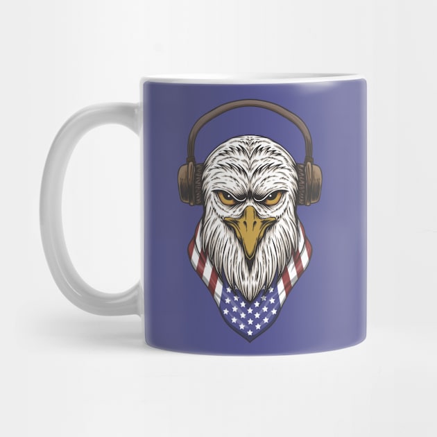 Bald Eagle Head with Headphones and American Flag Bandana by SLAG_Creative